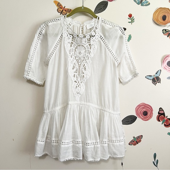 Zimmermann Tops - Zimmermann White Cotton Lace-Trim Peplum Blouse